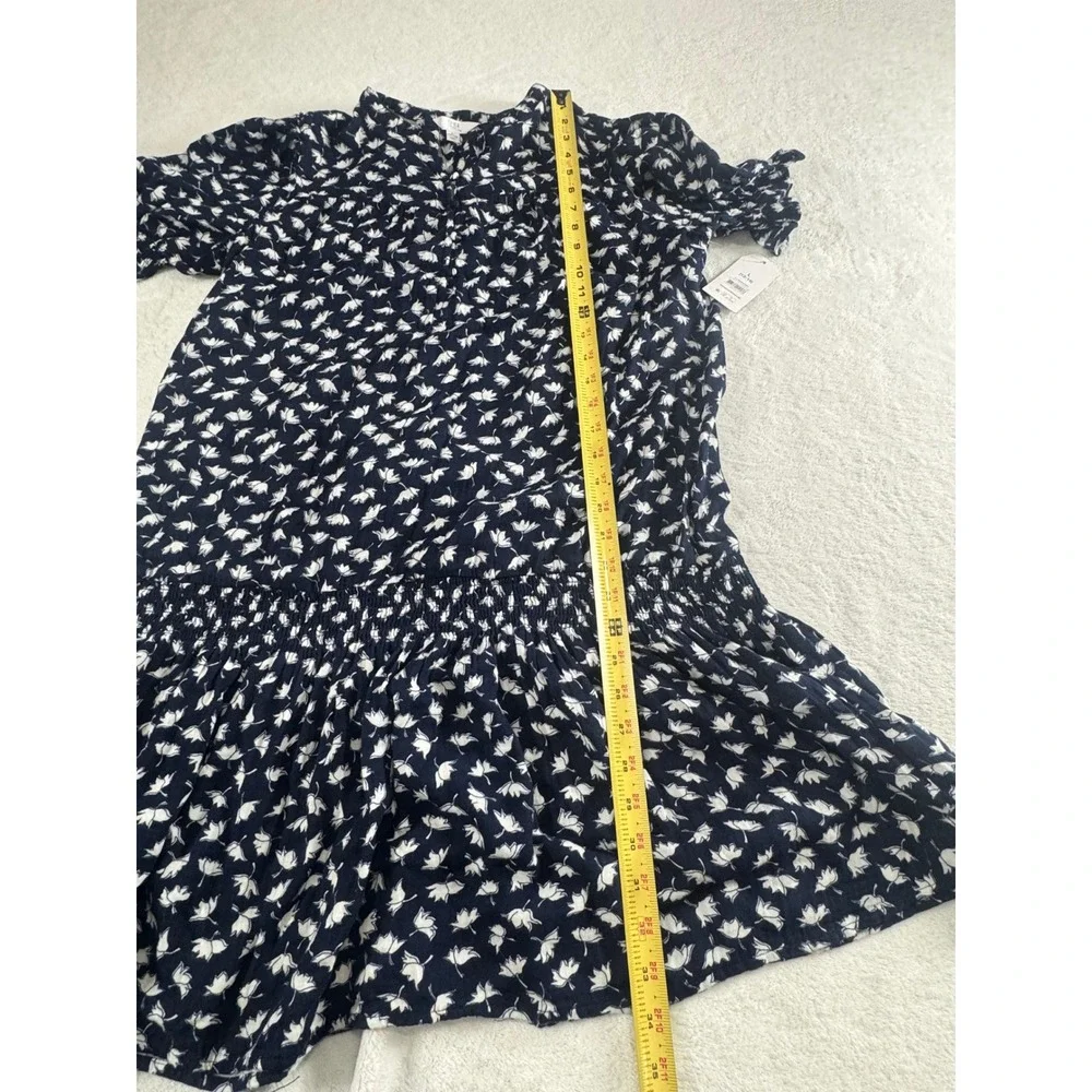 Time and Tru Navy Floral Smocked Drop Waist Cotton Mini Dress L 12-14